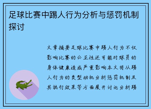 足球比赛中踢人行为分析与惩罚机制探讨