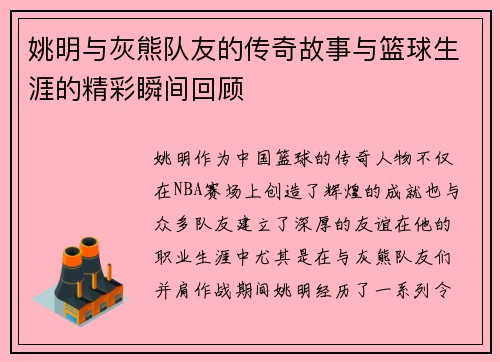 姚明与灰熊队友的传奇故事与篮球生涯的精彩瞬间回顾